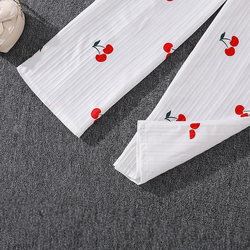 Mädchen Herbst Outfit Neuer Europäischer und Amerikanischer Stil Niedlicher Kirschdruck Langarmshirt Top und Lange Hose