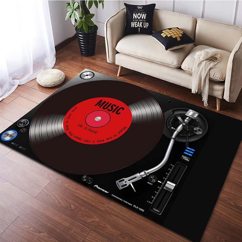 Retro Music Guitar Print Area Rug Anti-slip Flannel Carpet for Living Room Bedroom Home Decor Hotel Decor Washable Floor Mats