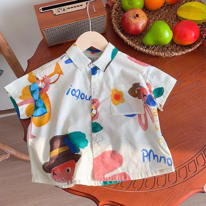 Summer Boys Cartoon Print Short Sleeve Shirt Thin Cool Baby Top 90