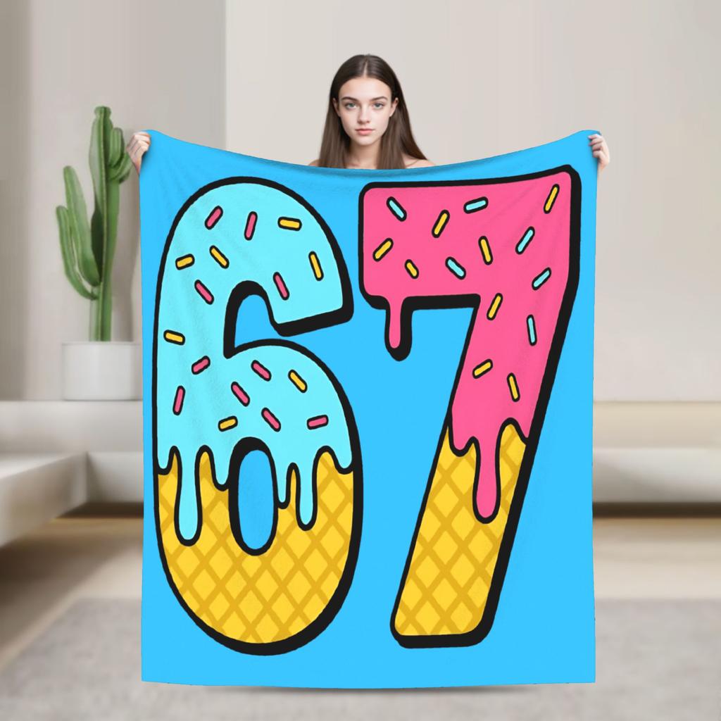 Warm Blanket Travel 67 Six Seven 6 7 Funny Italian Brainrot Gaming Meme Throw Blanket  Flannel Bedspread For Bedroom Bed Cover