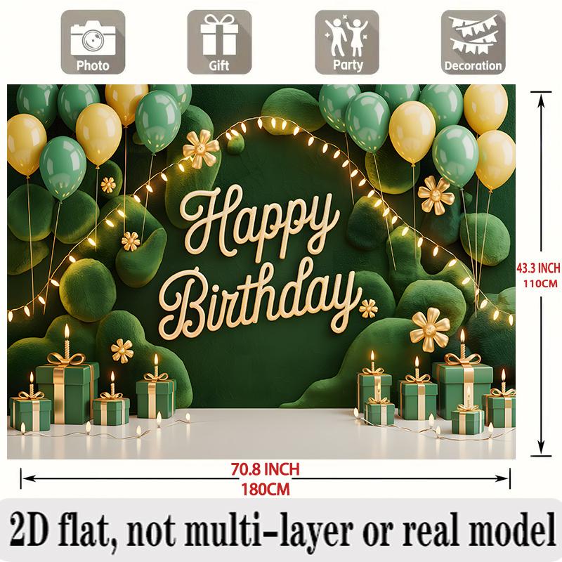 Green Happy Birthday Banner, Fresh Photo Backdrop Wall Decor for Party