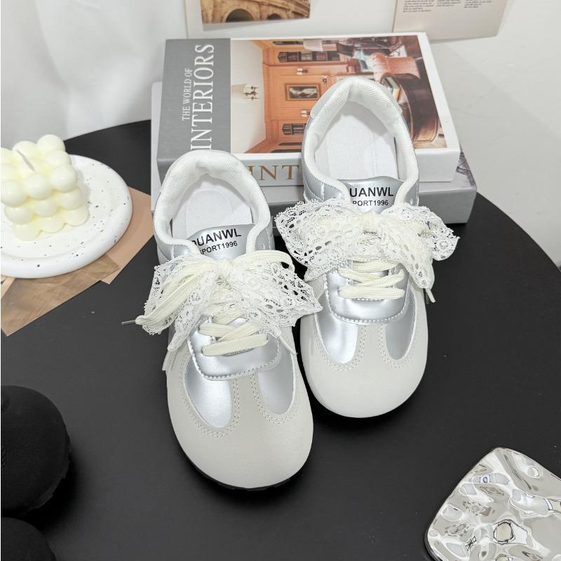 

New silver ballet women s lightweight retro niche autumn sports and leisure lace board shoes women 35 серебряный