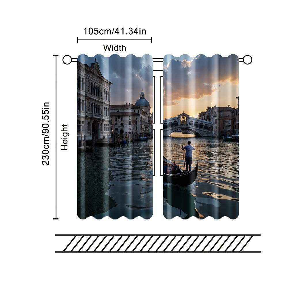 2 st, filtergardiner (exklusive spön, icke-rörlig, utan batterier) Tower Bridge-scen för användning i sovrum och vardagsrum
