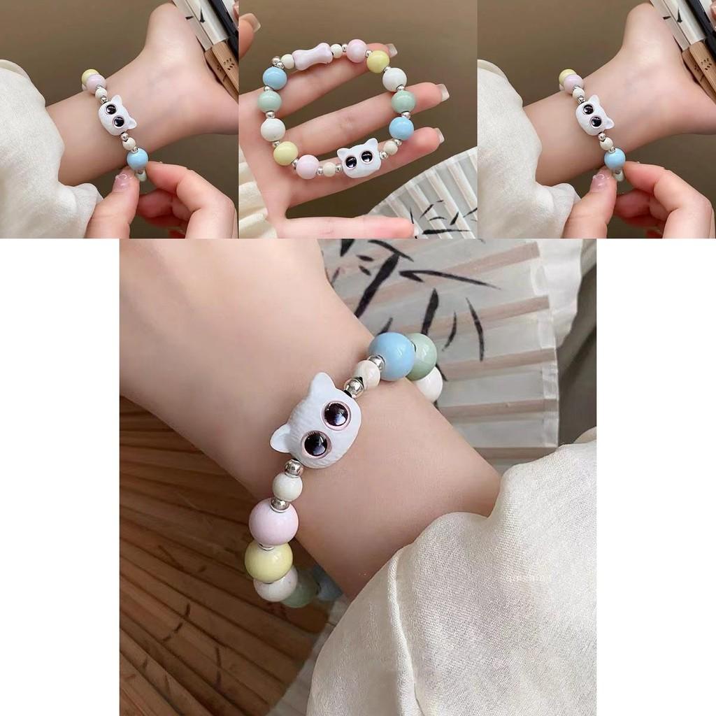 Cat Ceramic Bead Bracelet Adorable And Trendy Womens Geometric Hand Jewelry