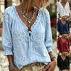 Women S Summer V Neck Embroidered Ruffled 3 4 Sleeve Blouse