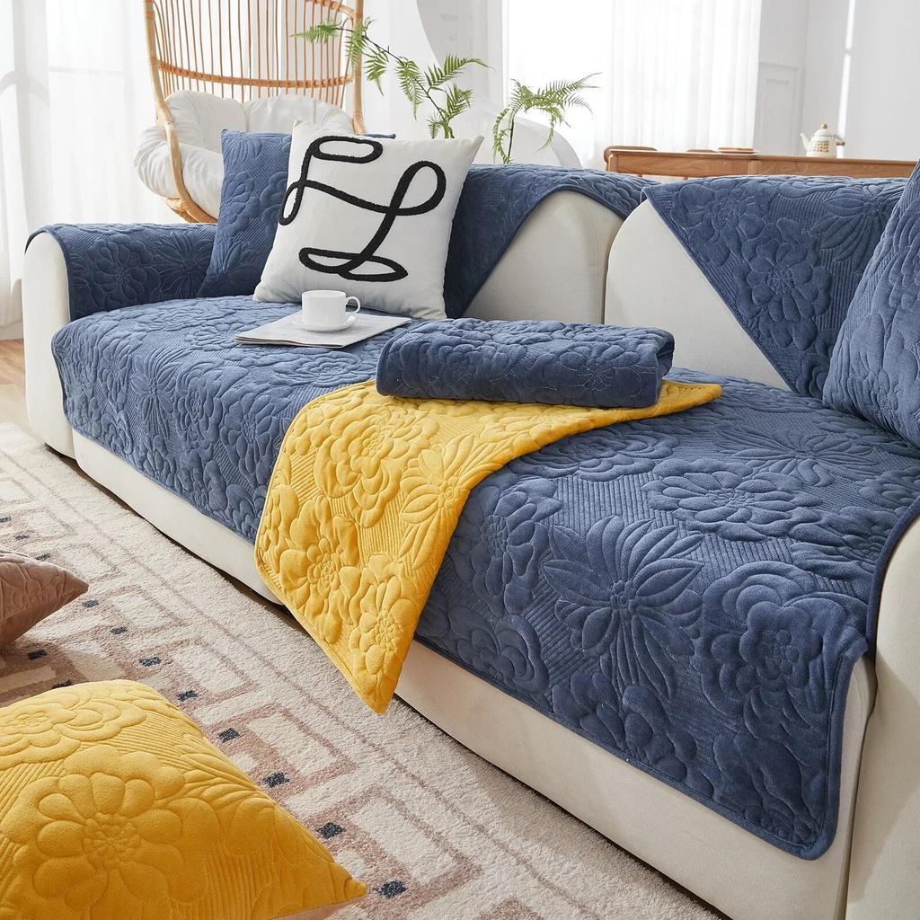 New Pattern Plush Sofa Cushion Winter Solid Color Plush Seat Cushion Pastoral Style Anti Slip Sofa Towel Backrest Towel Sand