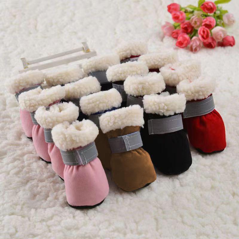 Reflective Velvet-Lined Dog Shoes: Warm, Soft Soled, Anti-Slip & Indoors Safe for Autumn/Winter.