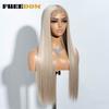 FREEDOM Long Straight Synthetic Lace Front Wigs For Women 30 Inch Ombre Blue Blonde Lace Wig Easy Wear Cosplay Wig