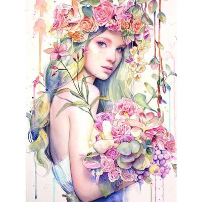 Broderie cu diamante Fată și flori Pictură cu diamante cu punct de cruce Portret Acoperire Home Decor