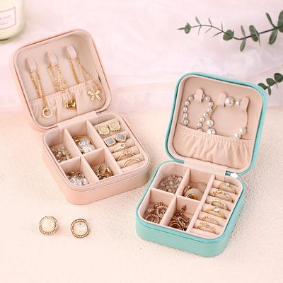 Mini Jewelry Storage Box Portable Home Travel Earrings Necklace Storage Case for Women Ring Organizer PU Leather Display Case