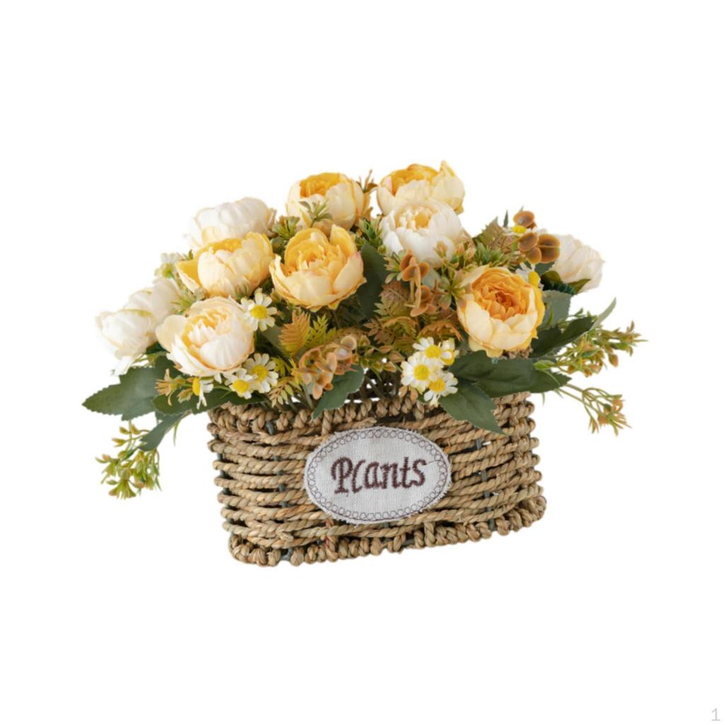Artificial Flowers with Basket Centerpiece Desktop Decoration Ornament for Wedding