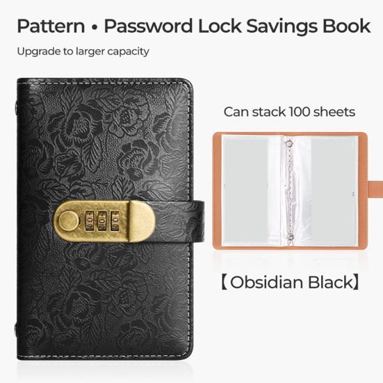 Financial Planning Notebook A6 Password Lock Cash Budget Organizer, PU Leather And Relief Cover, Security Binder 100 Pocket Savings Challenge Booklet