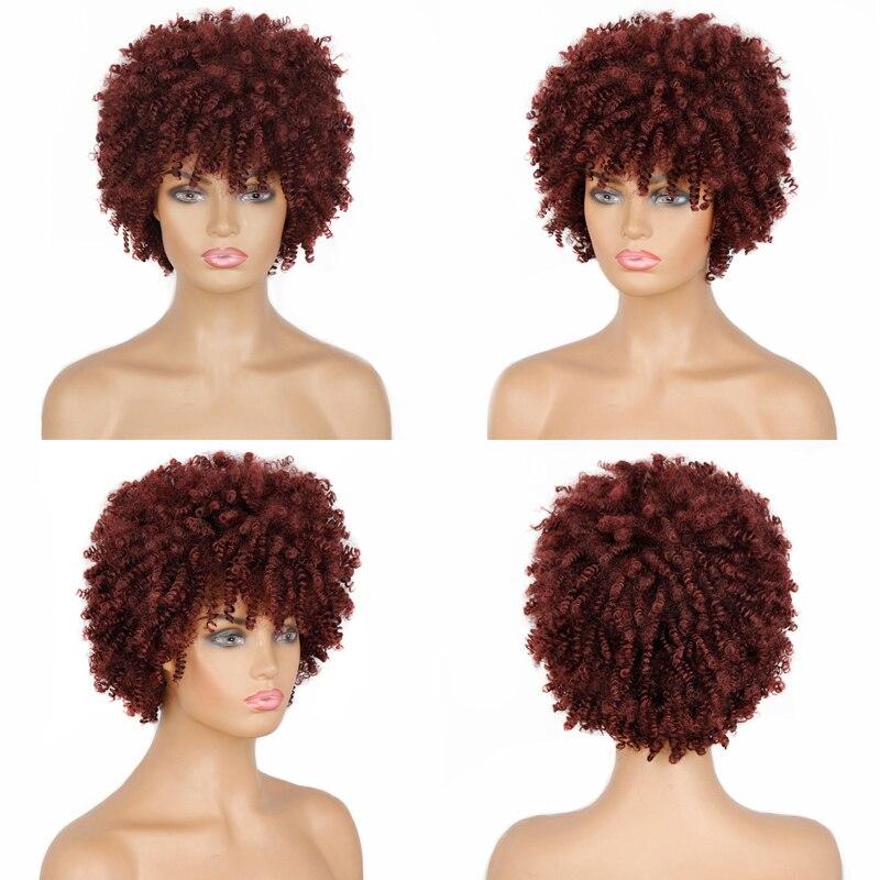 LISI HAIR Women's Short Afro Kinky Curly Wigs With Bangs Ombre Brown Synthetic Wig Black Daily Party Headgear with Clips