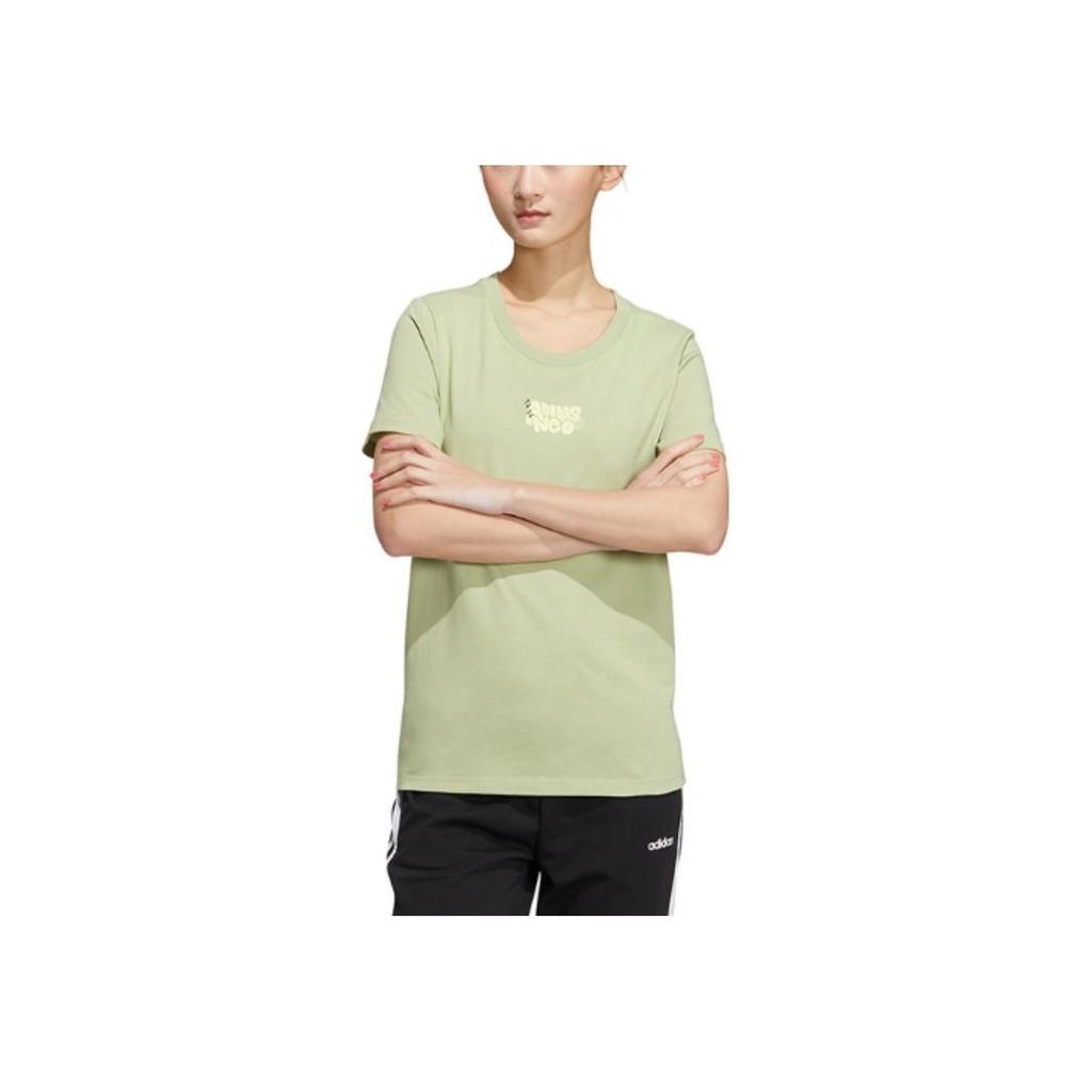 Adidas Neo Letter Logo Print Casual Sports Short Sleeve Tee Women Tops Light-Green HS6838