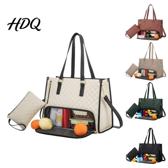 Insulated Lunch Bag Compartment Women Capacity Laptop Quilted Handbag Large Work Tote Shoulder for Travel Business Casual