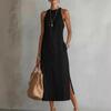 New Spring Women's Solid Color Lace Patchwork Halter Sleeveless Dress, Vacation Style for Europe and America