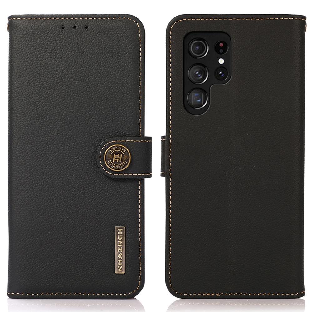 KHAZNEH for Samsung Galaxy S26 Ultra Case Genuine Cow Leather RFID Blocking Wallet Phone Cover