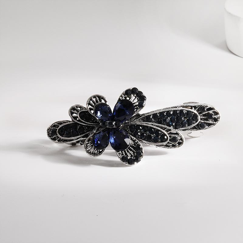 Clip de Primavera de Circonita Blanca Flor de Pedrería Brillante Clip Superior Clip Horizontal Elegante Adorno para el Cabello de Moda para Madres