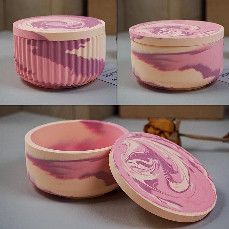 4PCS DIY Gypsum Cement Gypsum Candle Cup Smooth Surface with Cover Flower Face Cover Mirror Silicone Mold Creative Ornament