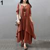 Women Fashion Autumn Casual Rayon Linen Long Sleeve Maxi Dress Kaftan