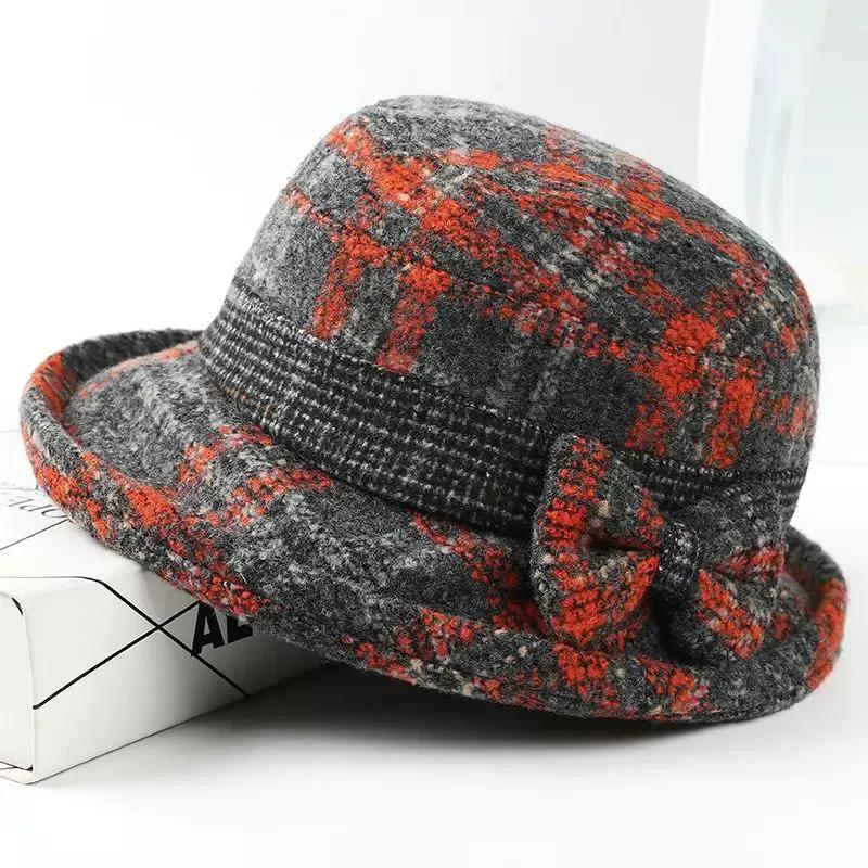WTEMPO Mom's Casual Bow Outdoor Commuting Cold-proof Windproof Bucket Hats Women's Solid Color Warm Winter Printed Hats