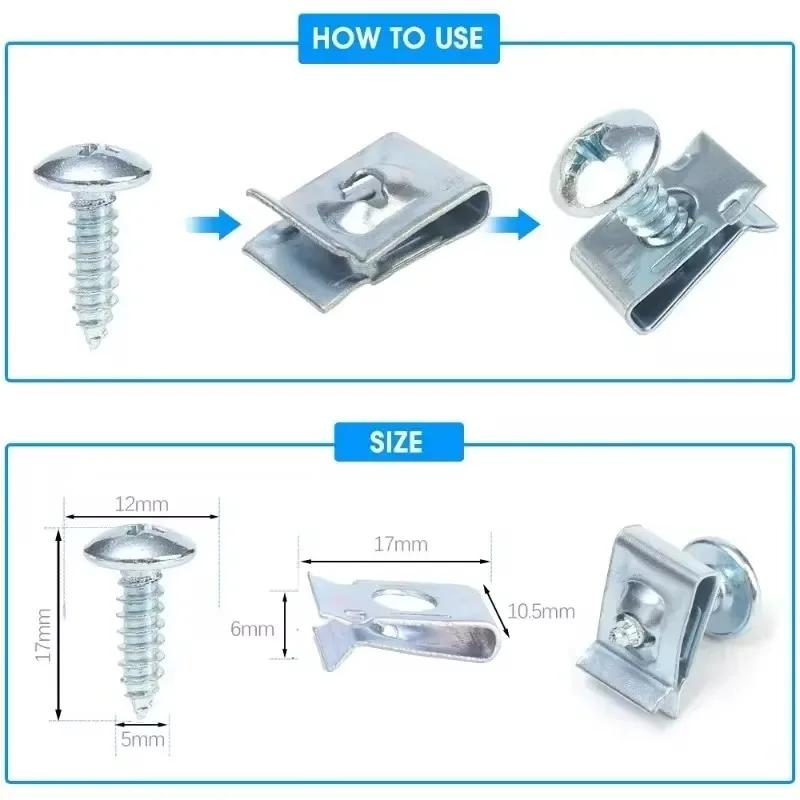 Self Tapping Screws Metal Fastener Clip Car Motorcycle U-Type Clip with Screw Anti-rust Protection Clip Screw Iron Sheet Kit