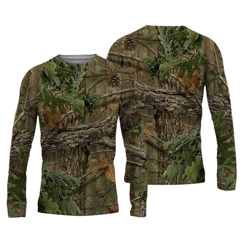 Spring and Autumn Round Neck 3D Camouflage Printed Top Fashionable Casual Vintage Long Sleeved Men's T-shirts