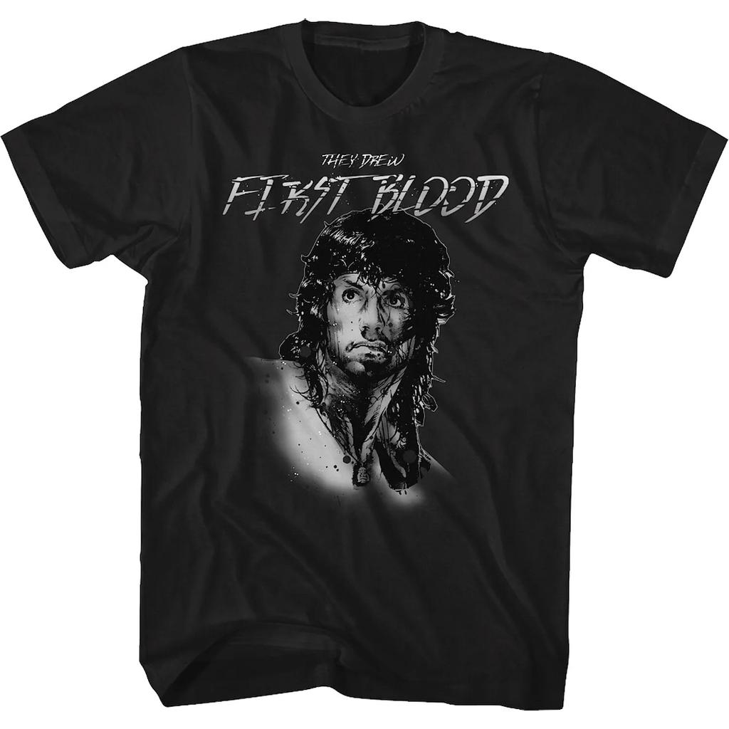 LE 1982 První krev Rambo Stallone Retro klasický film co-branded tričko Pánský a dámský hip hop street music styl