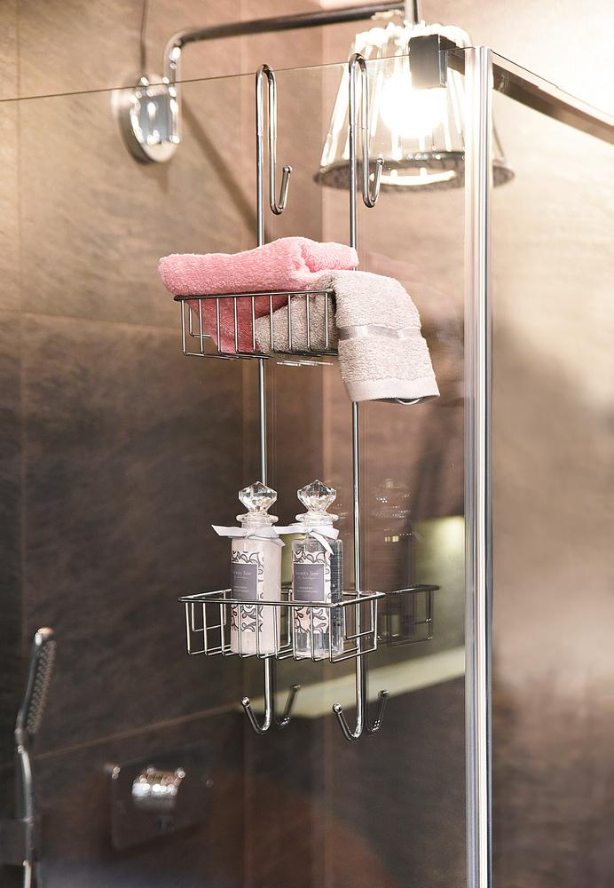 AWD INTERIOR 1423 shower shelf, double, chrome-plated steel, hanging