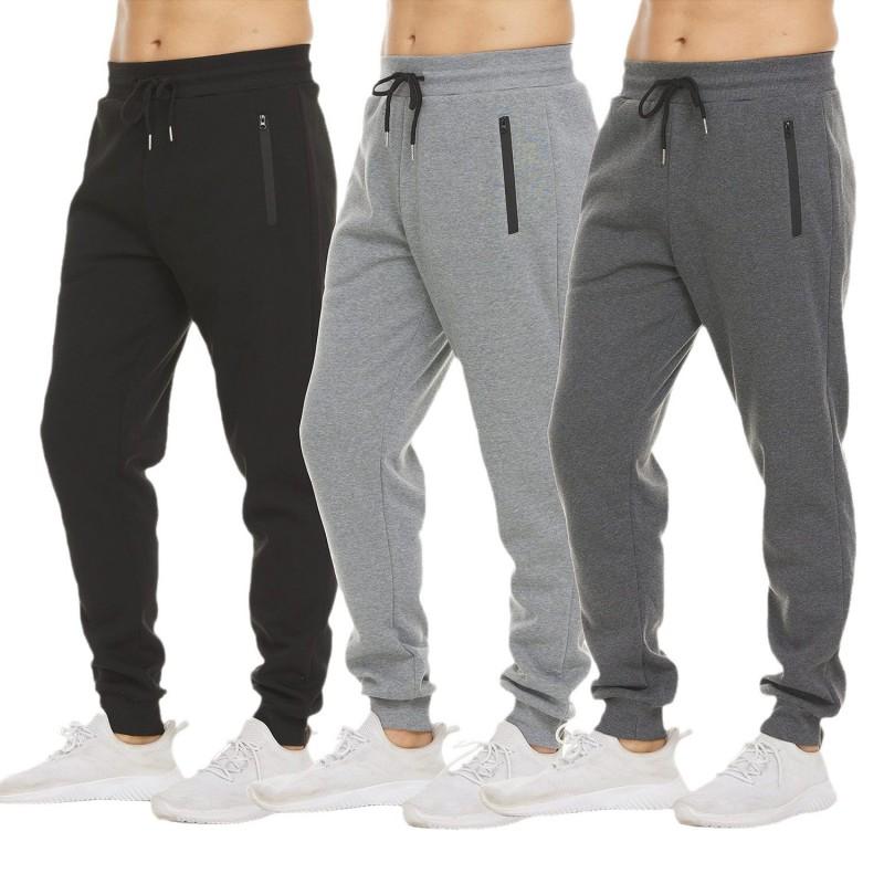 Mens Fleece - Zipper Athletic Running Gym Workout Solid Color Casual Trousers