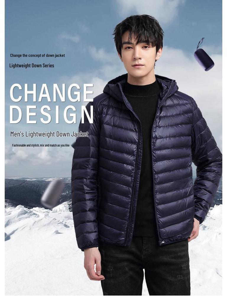 Men's Hooded Lightweight Warm Winter Down Jacket - Trendy Outerwear with White Duck Down
