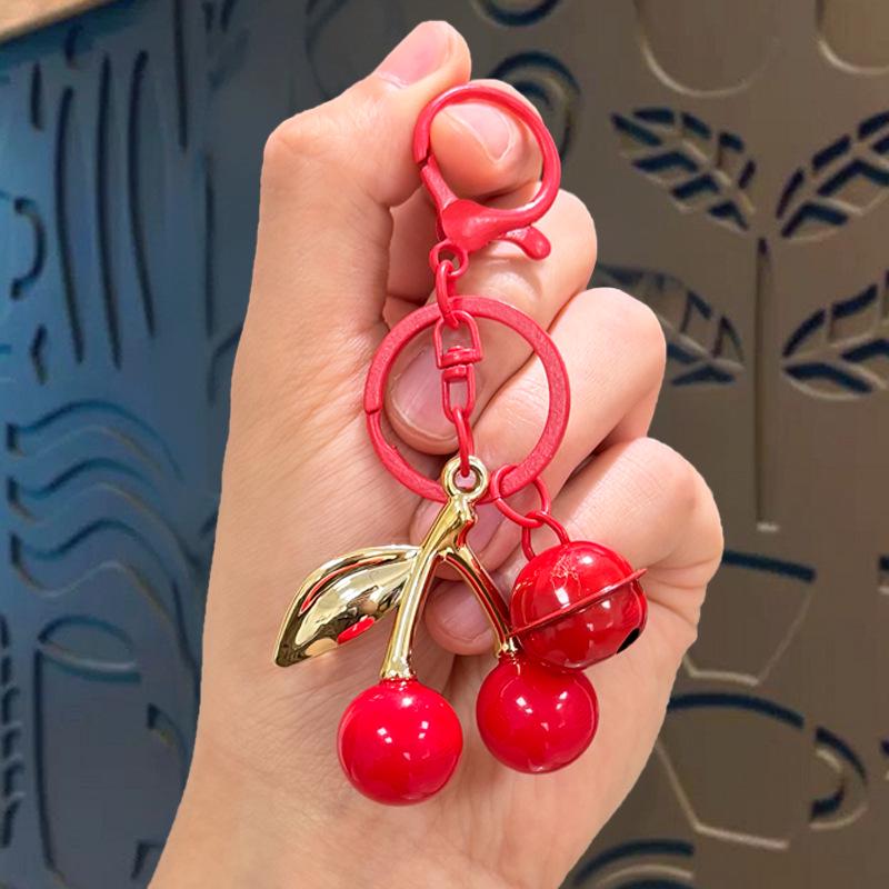 3D Cherry Fruit Keychain Pendant with Bell for Student Backpacks