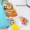 Chinese Red Tassel Dancing Lion Keychain with Rhinestone Charm