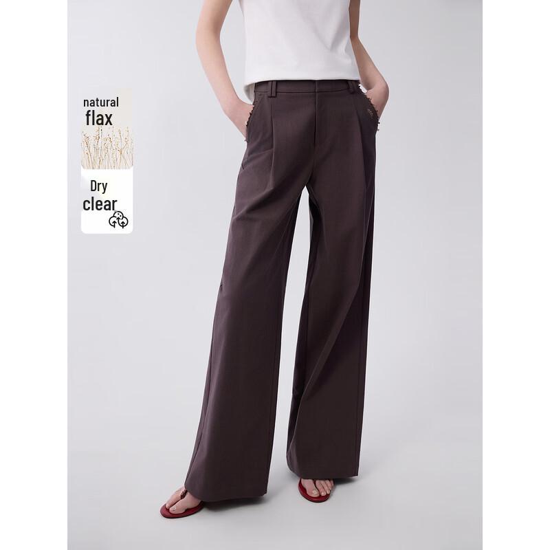 ELLE Women s French Linen Loose Straight-Leg Pants L