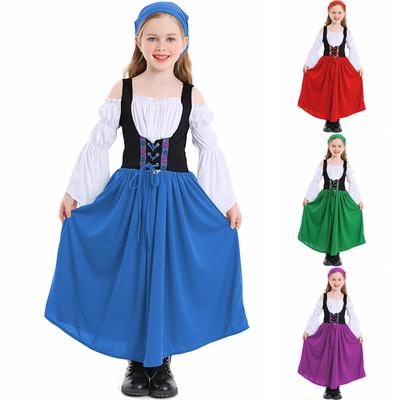 Mädchen Vintage Kleid Einfarbig Patchwork Cosplay Kleider