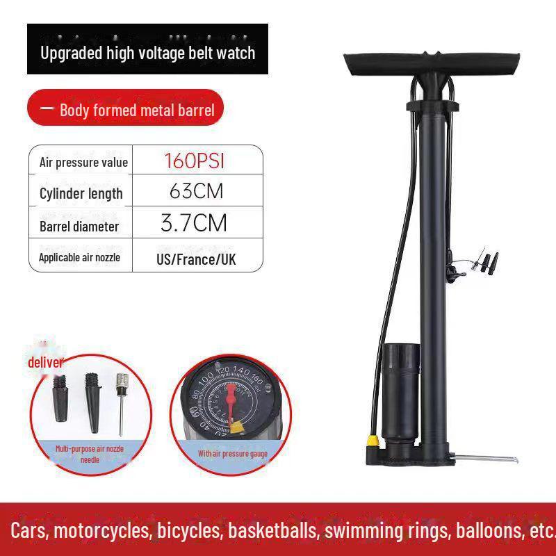 Universal High-Pressure Inflator Pump with Gauge for Bicycles, Cars, and Basketballs