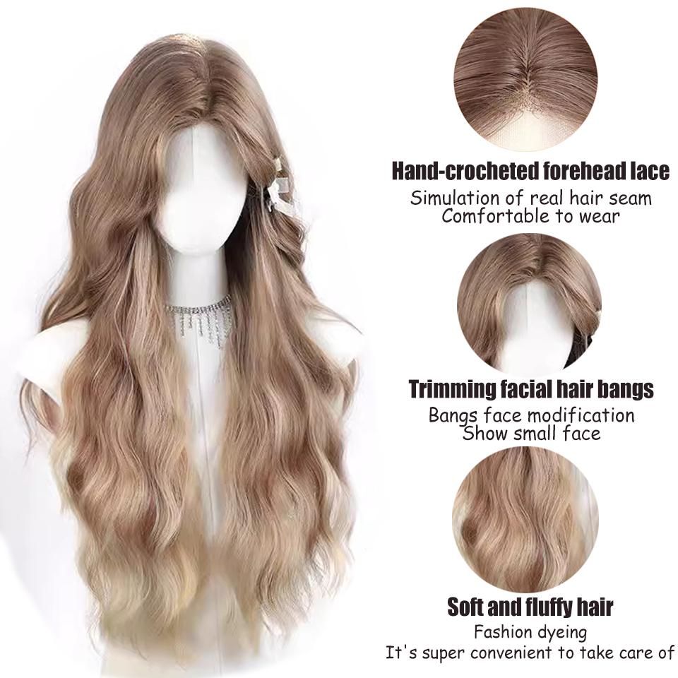 WTB Brown Gradient Full Head Synthetic Wig Female Brown Gradient Wavy Long Hair Big Wave S Hair Seam Full Head Wig