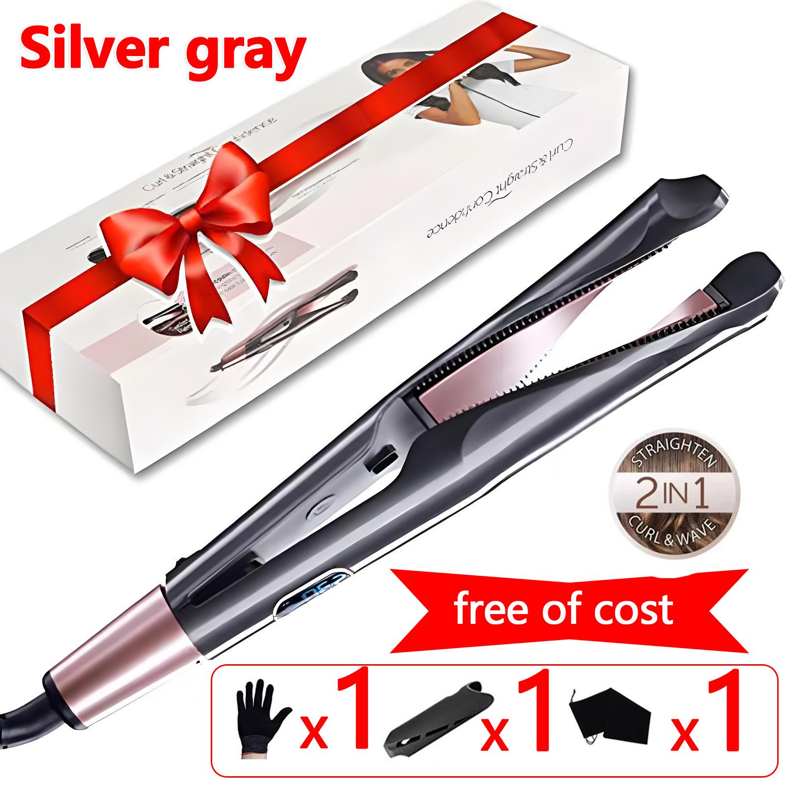 

Professional Hair Straightener 2 in 1 Straight Curler Tourmaline Ceramic Heating Plate Curling Twisted Flat Iron Hair Styling US серебряный серый