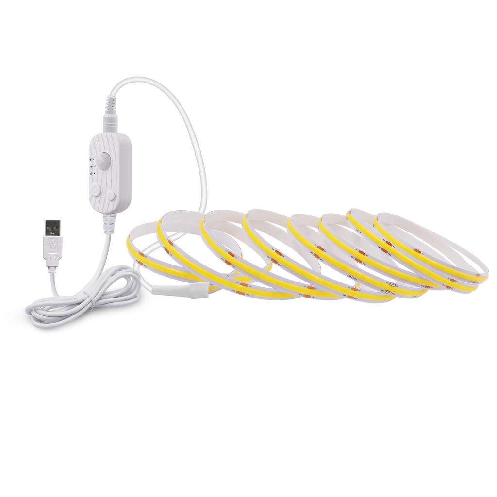 PIR Hareket Sensörlü USB 5V COB LED Şerit 3MM 5MM 8MM 320LED/M Yüksek Yoğunluklu Esnek FOB LED Bant 3000K-6000K Şerit Halat Işıkları