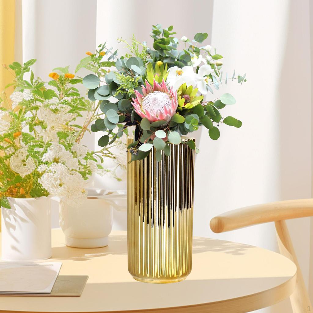 Goldene Keramik Blumenvase Zylinder Topf Bauernhaus Geschenk Minimalistischer Pflanzenhalter Blumenarrangement für