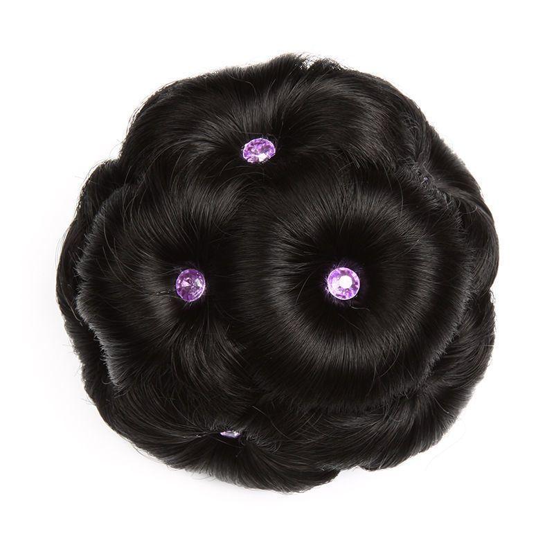 1Pc Synthetic Hair Bun Bud Hair Clips With Diamond Colorful Shiny For Women Ponytail Claw Clip Lifelike Hairpiece Styling Tools