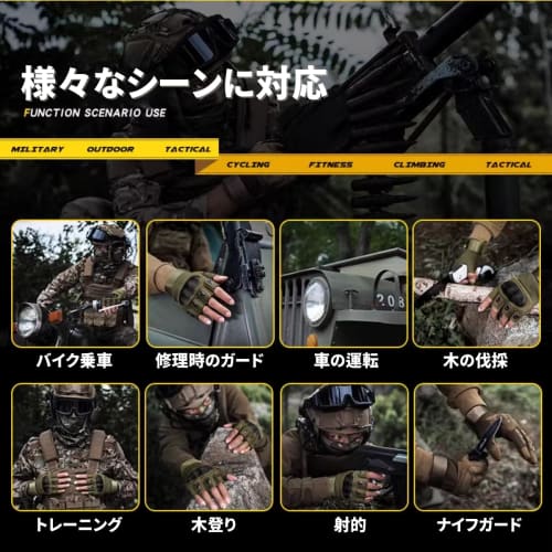 azumafy Tactical Fingerless Gloves for Airsoft, Half Finger, Military, Motorcycle, Camping, Cycling, Outdoor Activities, and Mountaineering (Moss Gree