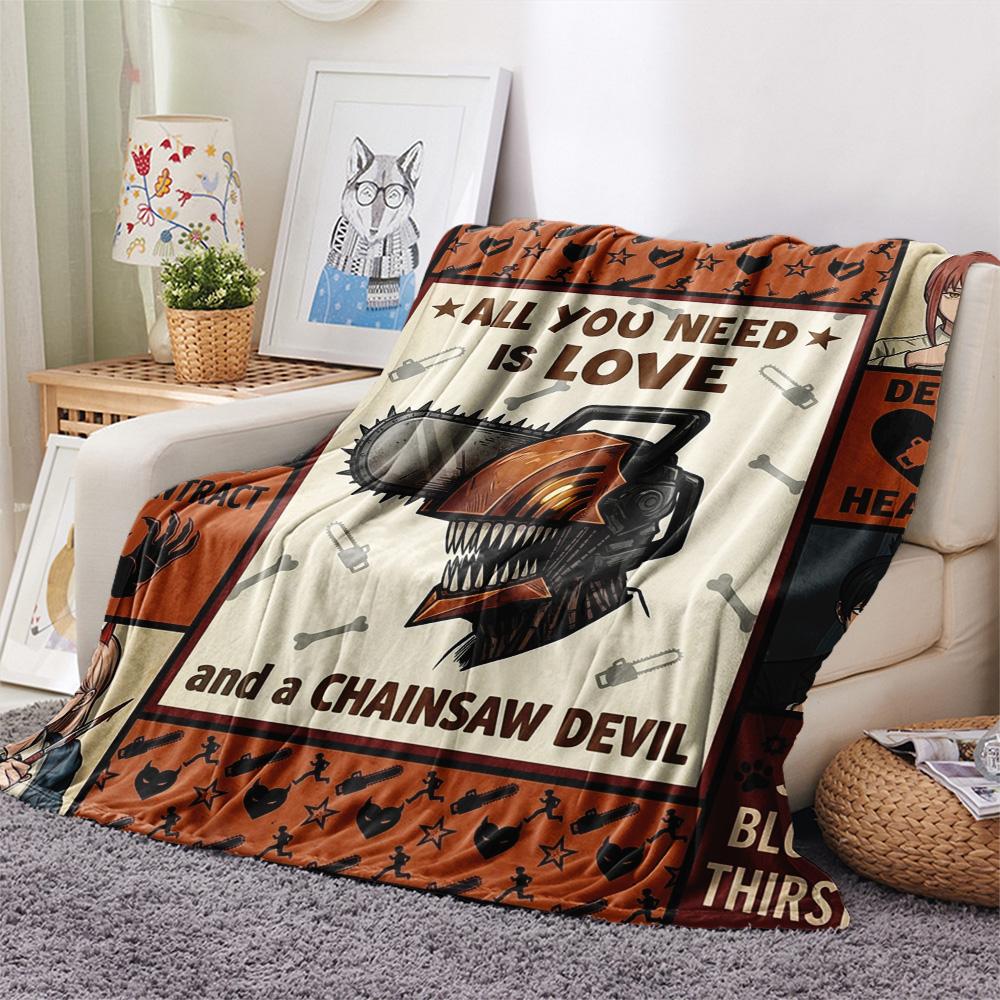 1 Stück Chainsaw Man Gemustert Flanelldecke Geeignet für Alle Jahreszeiten Für Heimdekoration Wärme Und Komfort Geschenke Feiertagsgeschenk