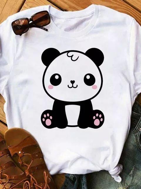 Maycaur Sommer Damen T-Shirt Lockere Oberteile Niedlicher Panda Herz Druck Kurzarm Weiblich Locker Lässig T-Shirt Damen Oberteil Tee