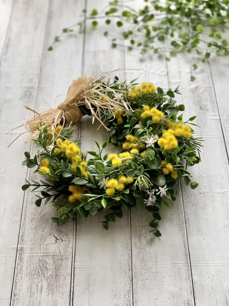 Mimosa Spring Wreath Artificial Flower Natural Wreath W25cm X H25cm X 7cm Mimosa Spring Wreath Lulu's Size Lulu's-2096