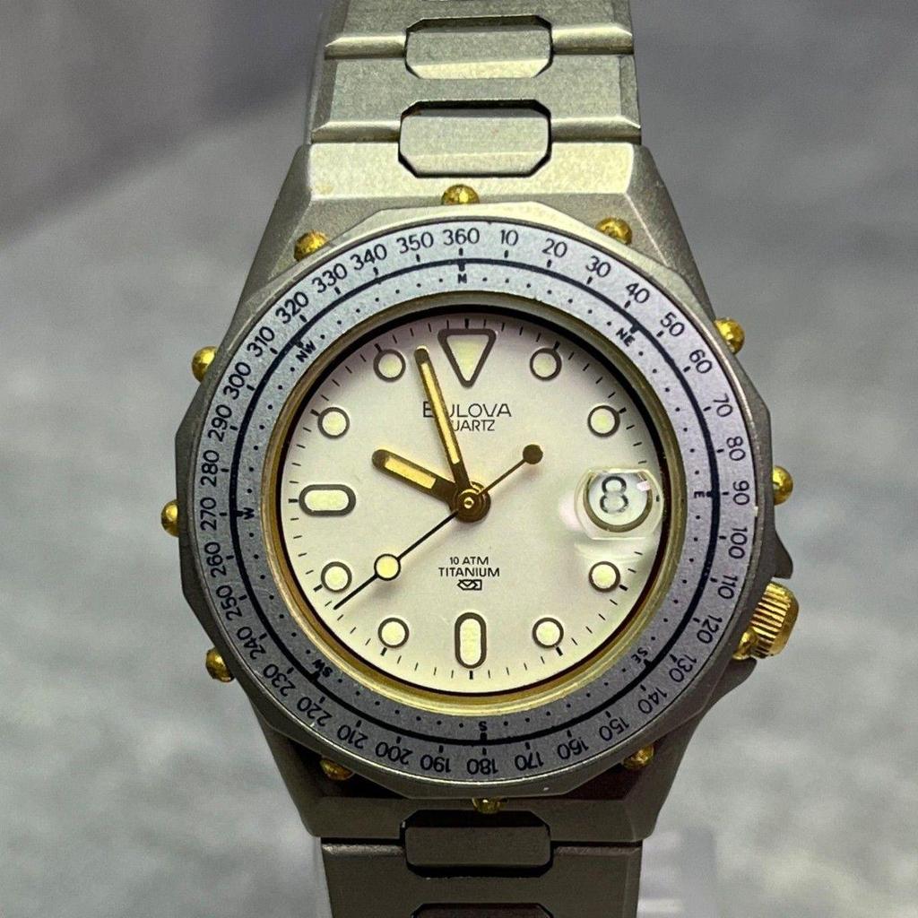 Used Rare Bulova Titanium Quartz Ladies Watch Date Sports Vintage Bezel