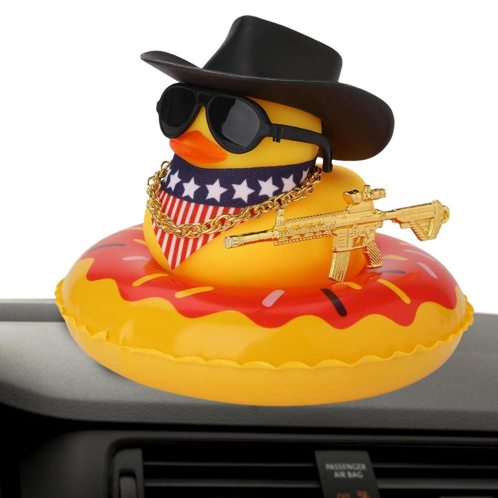 West Cowboy Car Ornaments Yellow Rubber Duck Interior Dashboard Decor Cute Mini Duck Decoration Car Interior Accessories