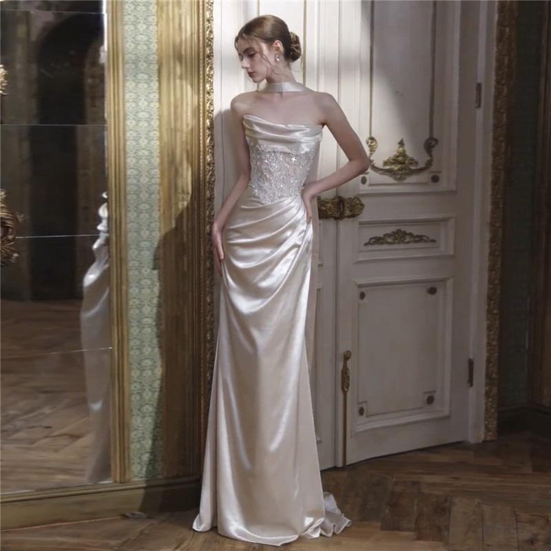 Evening Dress Skirt Female Fishtail French Tube Top High-end Light Luxury Banquet Host Engagement Wedding Toast Dress Bride