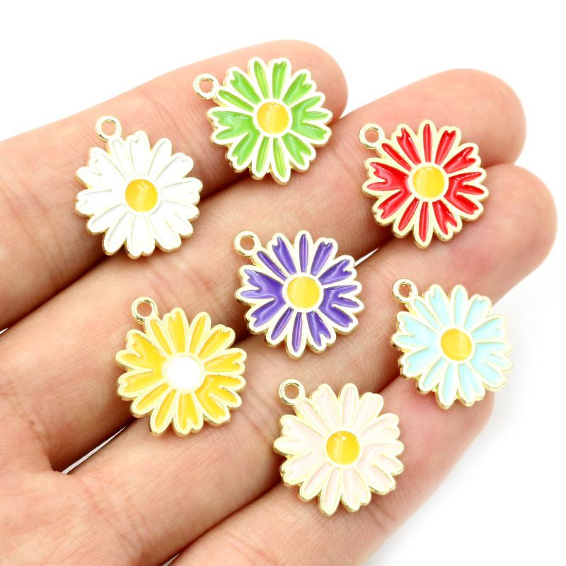 20pcs Enamel Flower Charms Pendant Alloy Metal DIY Jewelry Making Accessories Findings for Earrings Necklace Bracelet