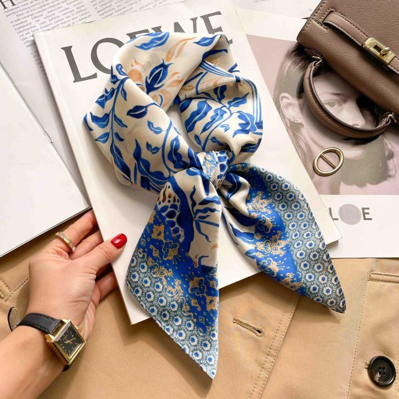 Elegant Silk-Like Square Scarf Women Korean Style Print Neck Lightweight 70x70cm Nylon Fashion Accessory